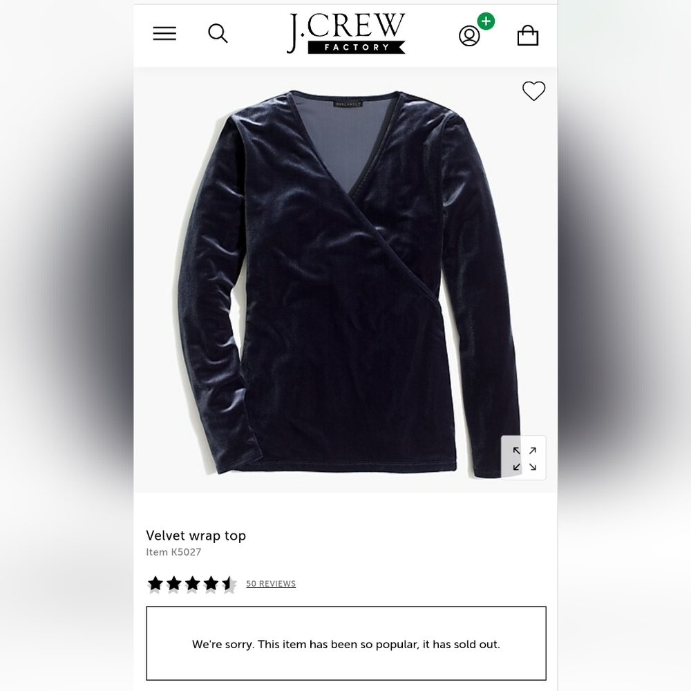 NWT J Crew velvet wrap top